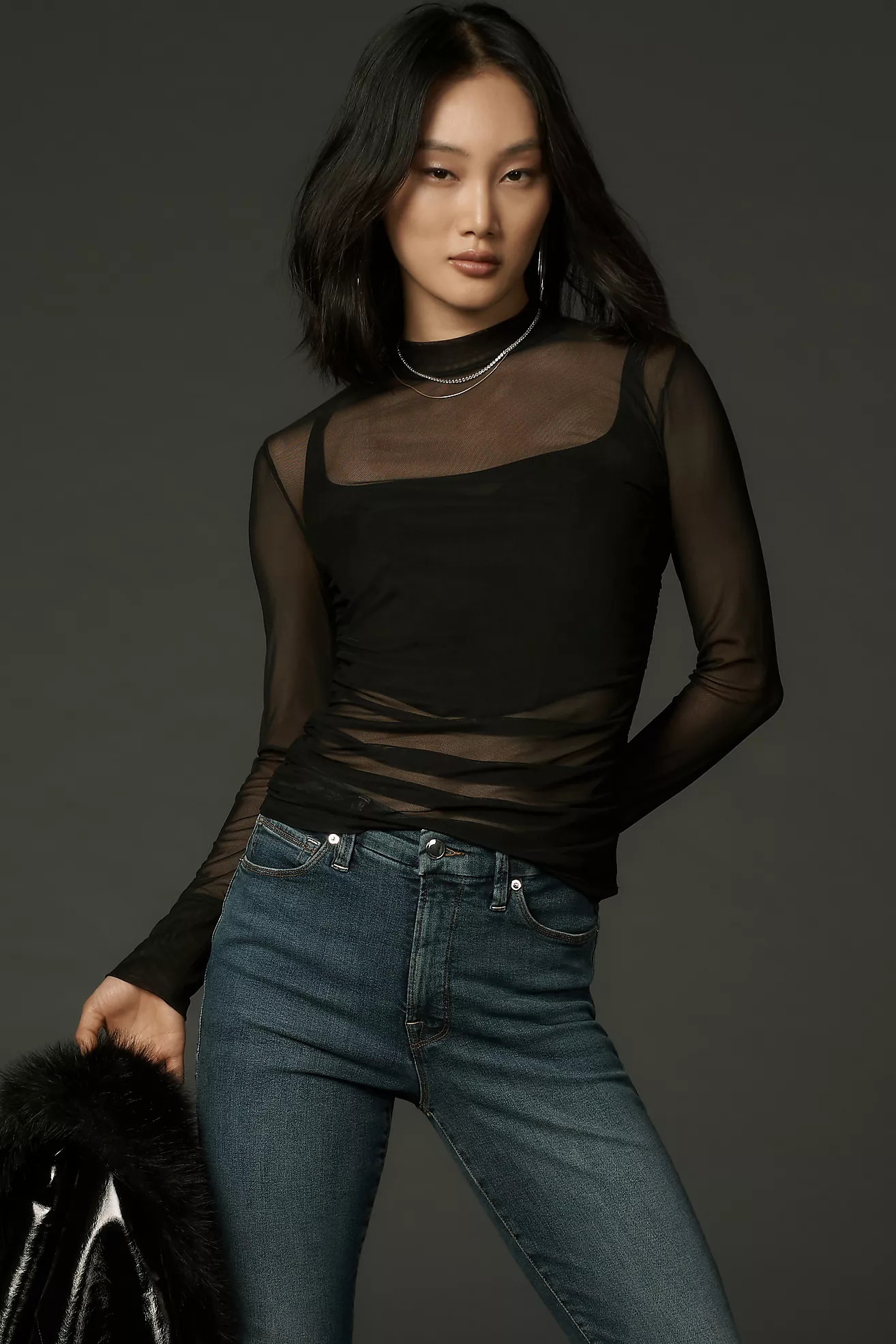 Farm Rio Long-Sleeve Sheer Tulle Blouse | Anthropologie (US)