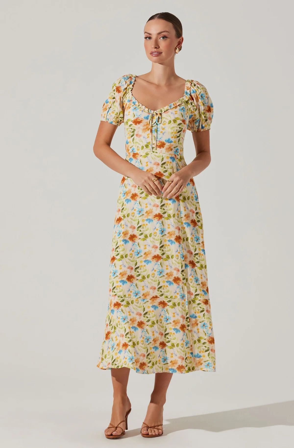 Puff Sleeve Floral Midi Dress | ASTR The Label (US)