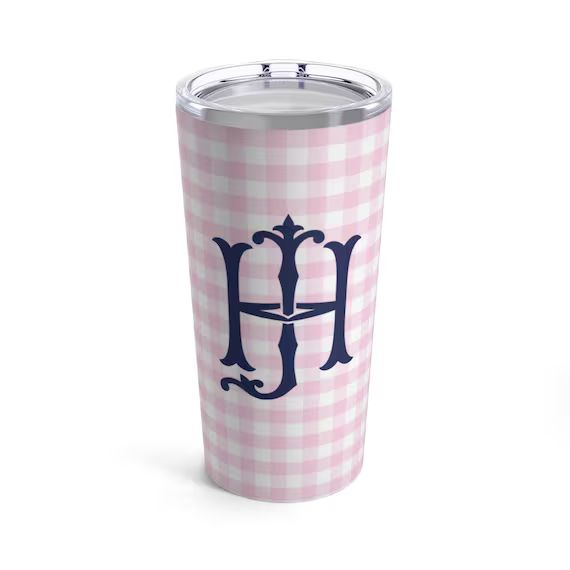 Pink Gingham Monogram Stainless Steel Tumbler Pink and White | Etsy | Etsy (US)