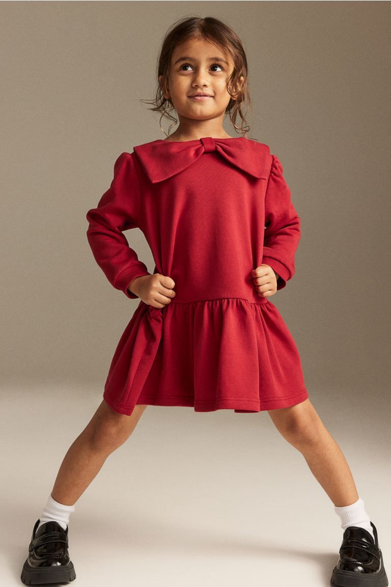 Flounce-trimmed Sweatshirt Dress - Red - Kids | H&M US | H&M (US + CA)