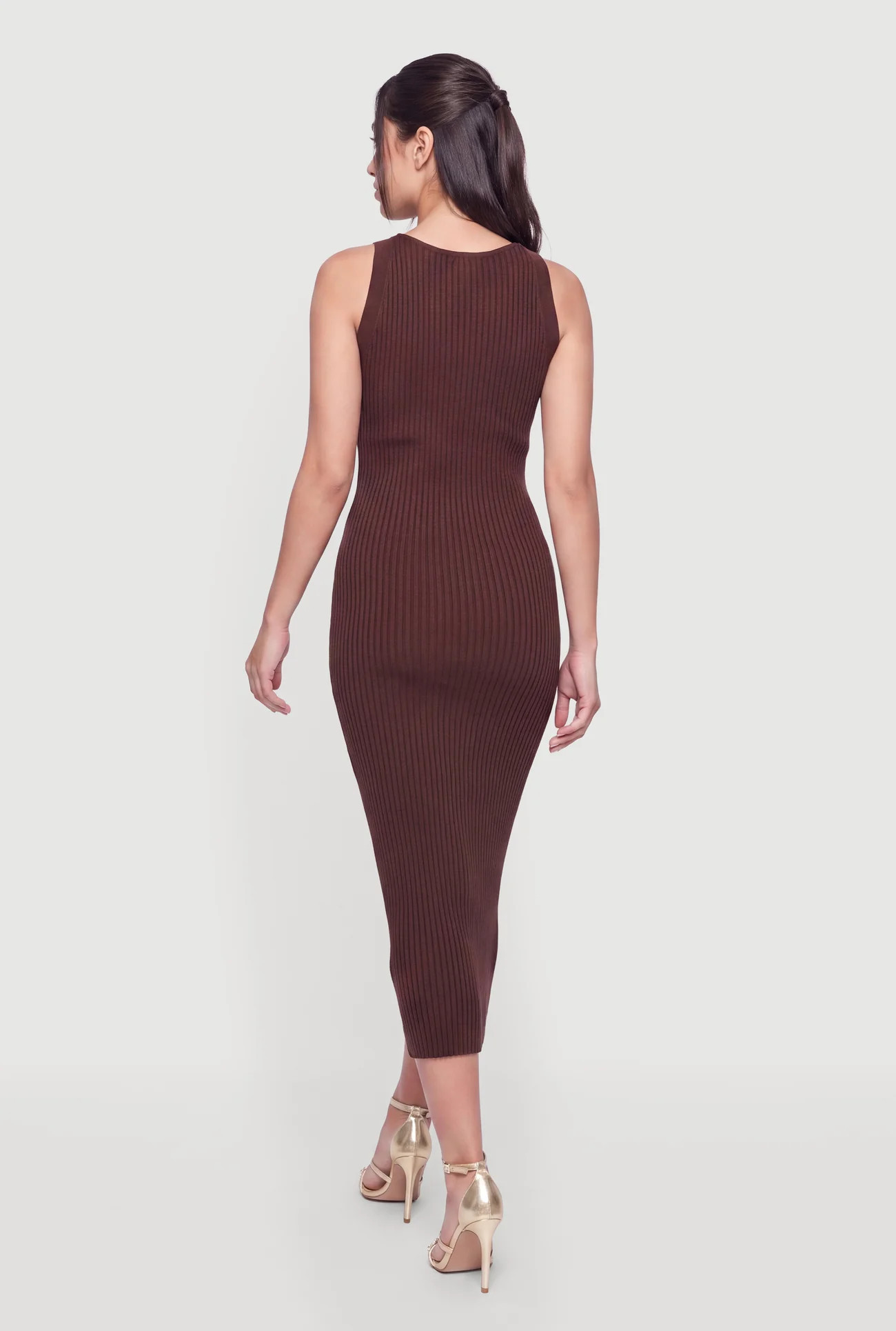 Ribbed Knit Twist Front Metallic Detail Cutout Maxi Dress | Rainbow Shops