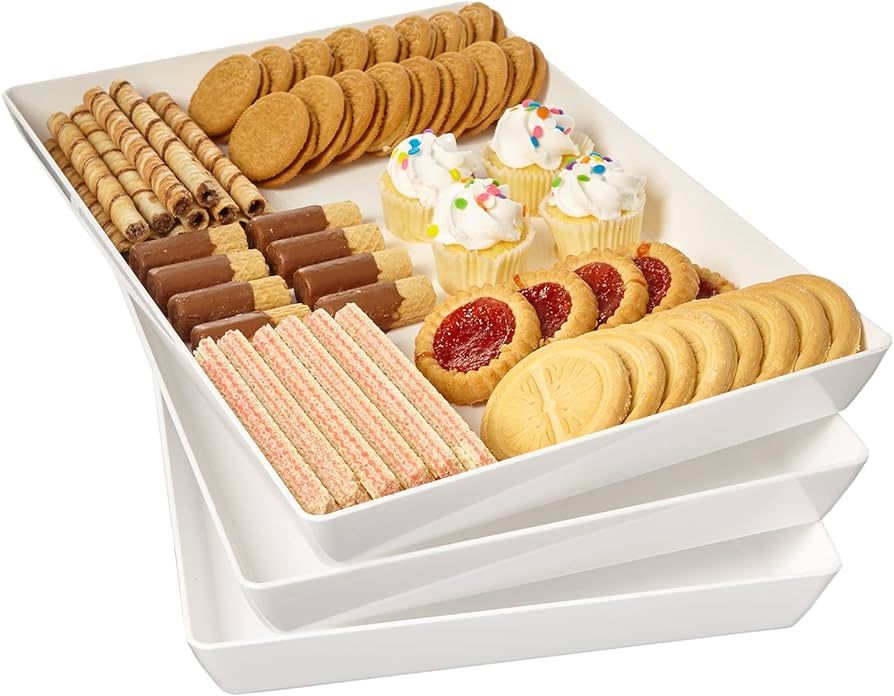 US Acrylic Avant 15" x 10" Plastic Stackable Serving Tray in White | Set of 3 Appetizer, Charcute... | Amazon (US)