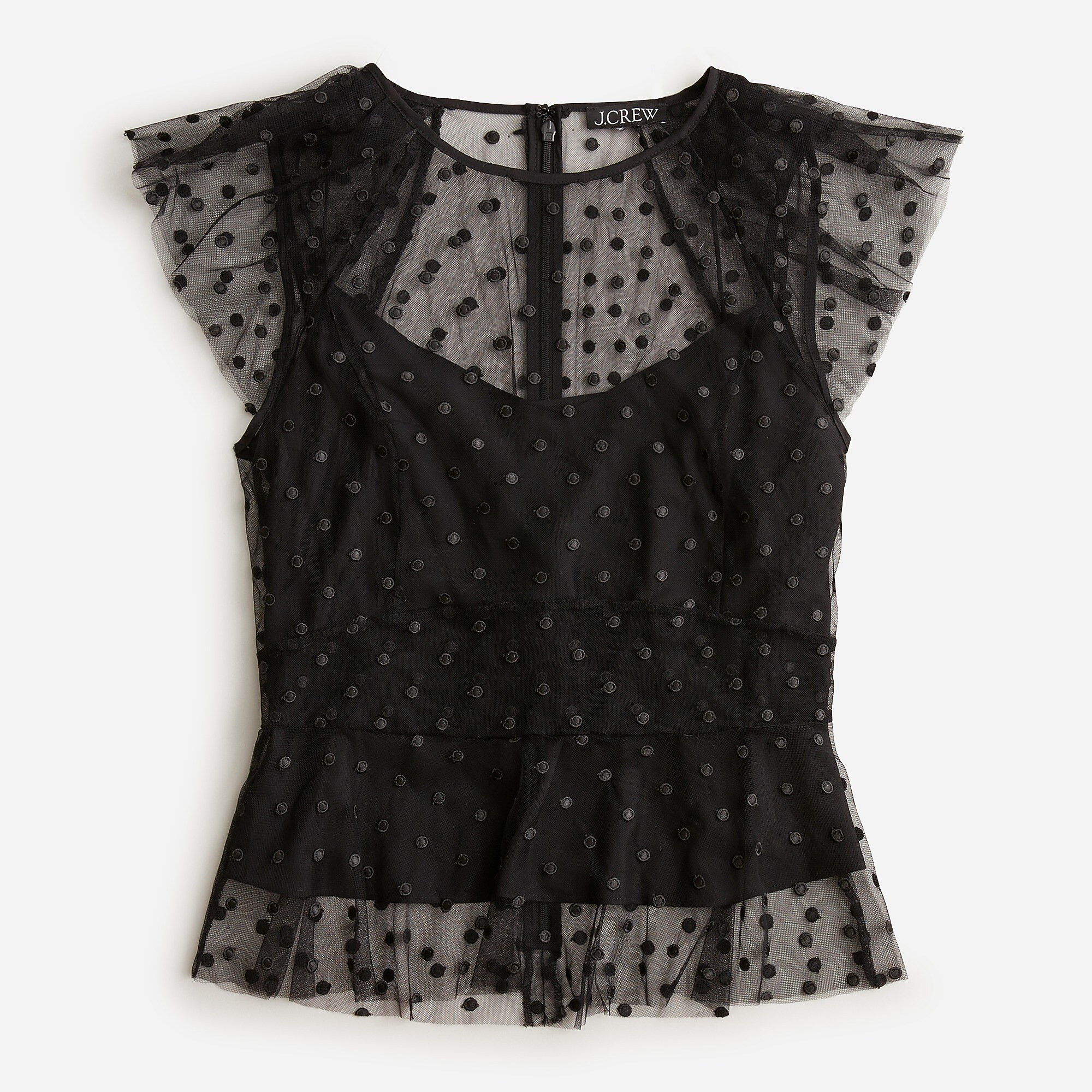 Cap-sleeve peplum top in dotted tulle | J. Crew US