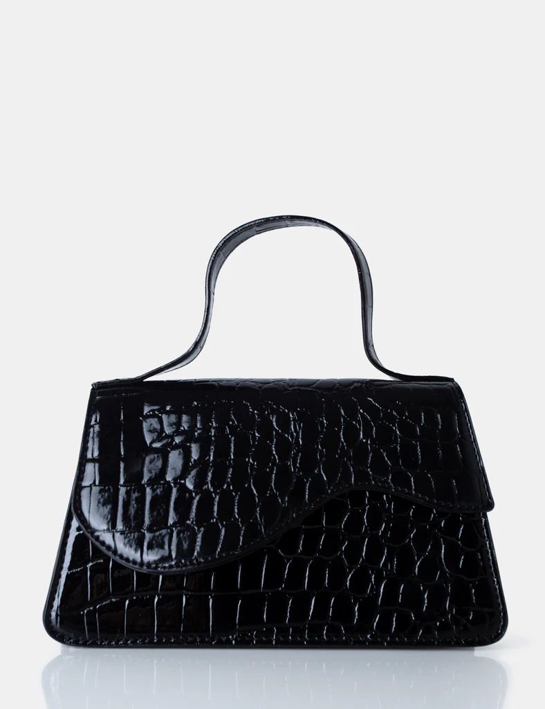 The Polly Black Croc Top Handle Mini Bag | Public Desire