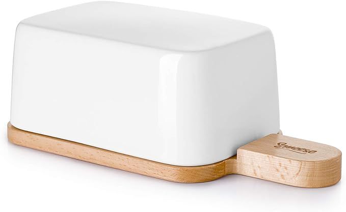 Sweese 323.101 Butter Dish with Lid and Handle, Porcelain Butter Keeper and Extended Wooden Lid, ... | Amazon (US)