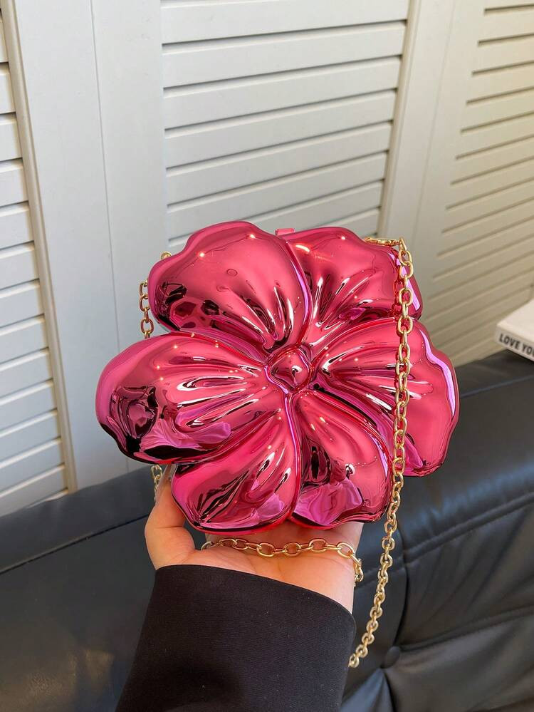 Luxury Shiny ABS Flower Shaped Mini Clutch Bag, Metal Beaded Chain Strap Shoulder Bag, Charming P... | SHEIN