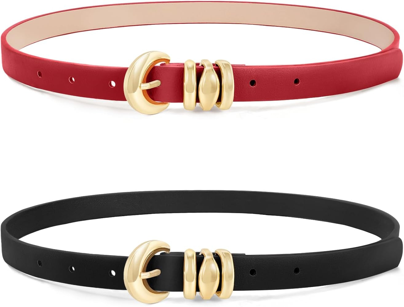 XZQTIVE 2 Pack Womens Skinny Leather Belts for Ladies Thin Waist Belt for Jeans Dresses Pants Coa... | Amazon (US)
