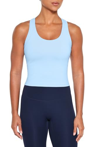 Lavento Women's Racerback Workout Tank Top Cropped Length - Sports Yoga Tops Active Sleeveless Shirts (Airy Blue, Large) | Amazon (US)
