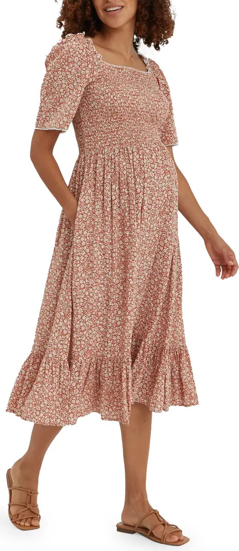 Raquel Floral Convertible Neck Midi Maternity Dress | Nordstrom