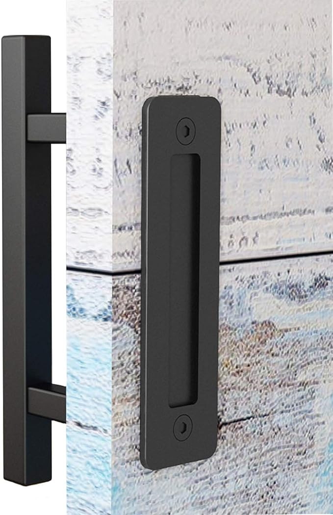 EaseLife 12" Sliding Barn Door Pull Handle with Flush Hardware Set,Heavy Duty,Solid,Square,Rustic... | Amazon (US)