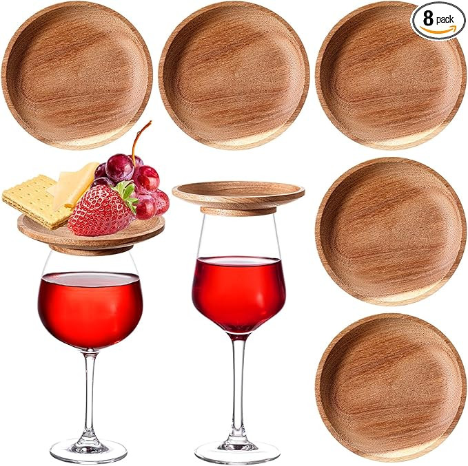 Mumufy 8 Pcs 4" Acacia Wood Wine Glass Charcuterie Topper Wine Glass Topper Charcuterie Plate Min... | Amazon (US)