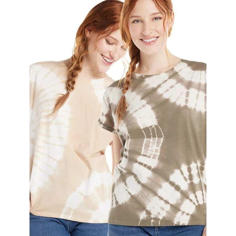 Time and Tru Women's Tie Dye Cotton T-Shirt with Dolman Sleeves, 2-Pack, Sizes XS-XXXL | Walmart (US)