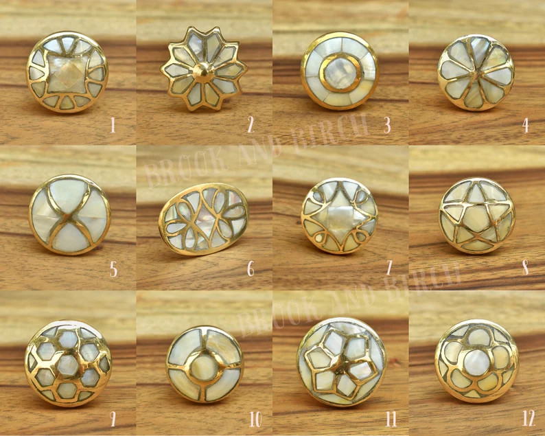 Set of Mother of Pearl Brass Cabinet Drawer Knobs, Brass Cabinet Knob and Pull, Gold Knobs - Etsy | Etsy (US)
