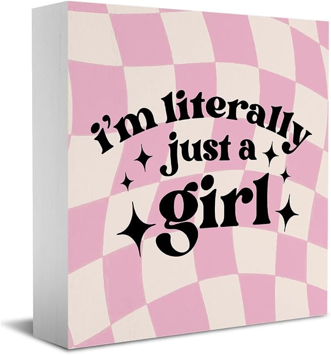 iRudyard Cute Pink Bow Coquette Room Decor, Wooden Box Sign, Girly Wall Decor, Preppy Desk Shelf ... | Amazon (US)