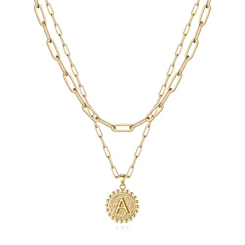 Yoosteel Mothers Day Gifts for Mom Wife Women - Layered Initial Necklaces for Women Trendy 14K Gold-Plated Letter A Initial Layered Necklaces Jewelry Paperclip Chain Birthday Gifts | Amazon (US)