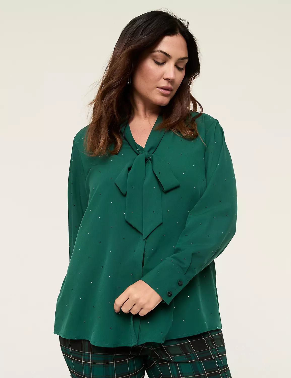Dew Drop Tie-Neck Button-Down Blouse | Lane Bryant (US)