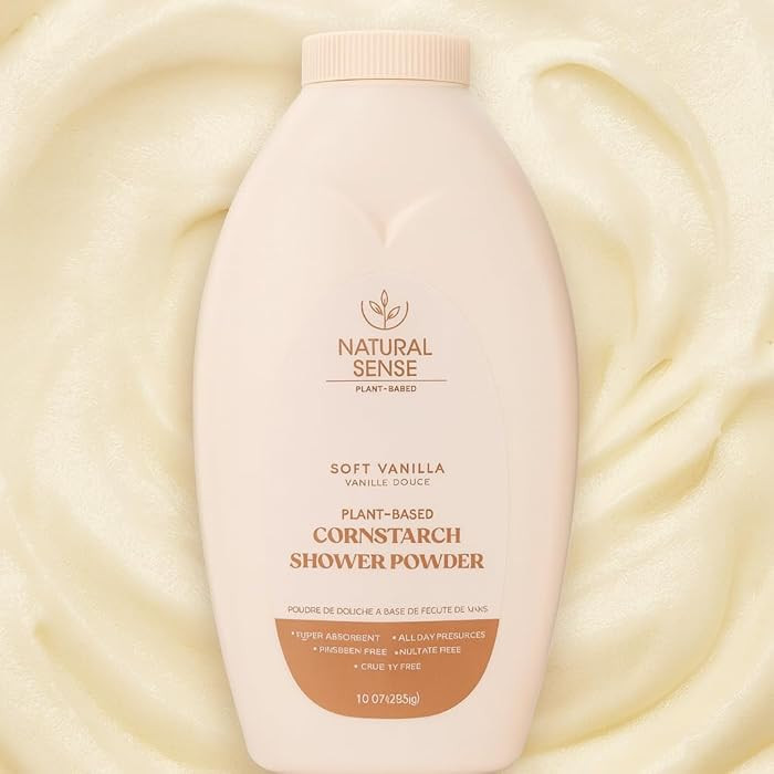 Natural Sense Plant-Based Cornstarch Shower Powder, Soft Vanilla, Talc-Free, 10 oz | Amazon (US)