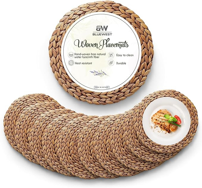 (Sizes: 12"-13"-14") BLUEWEST Woven Placemats 13'' (Set of 10) Brown Round Rattan Placemats, Wick... | Amazon (US)