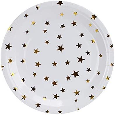 Geeklife Gold Stars Paper Plates ,9 in Paper Party Dessert Plates ,20 Count Decorative Tableware Set | Amazon (US)