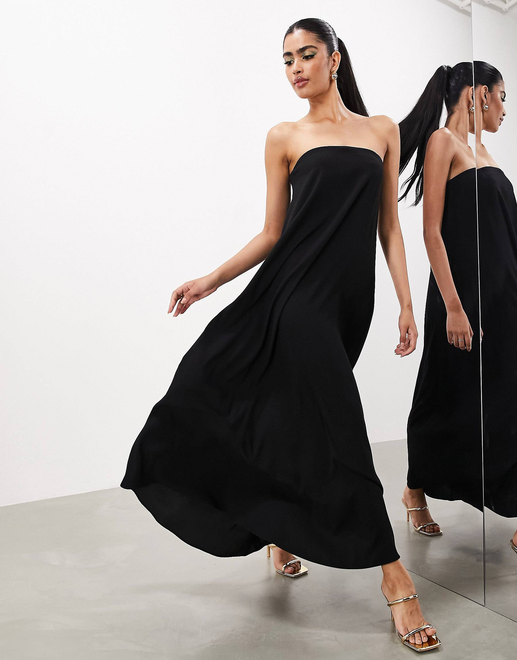 Vestido largo negro con escote palabra de honor y diseño minimalista liso de ASOS EDITION | ASOS (Global)