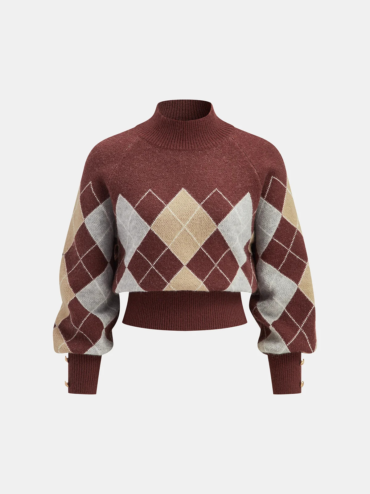 Mock Neck Argyle Sweater | Commense