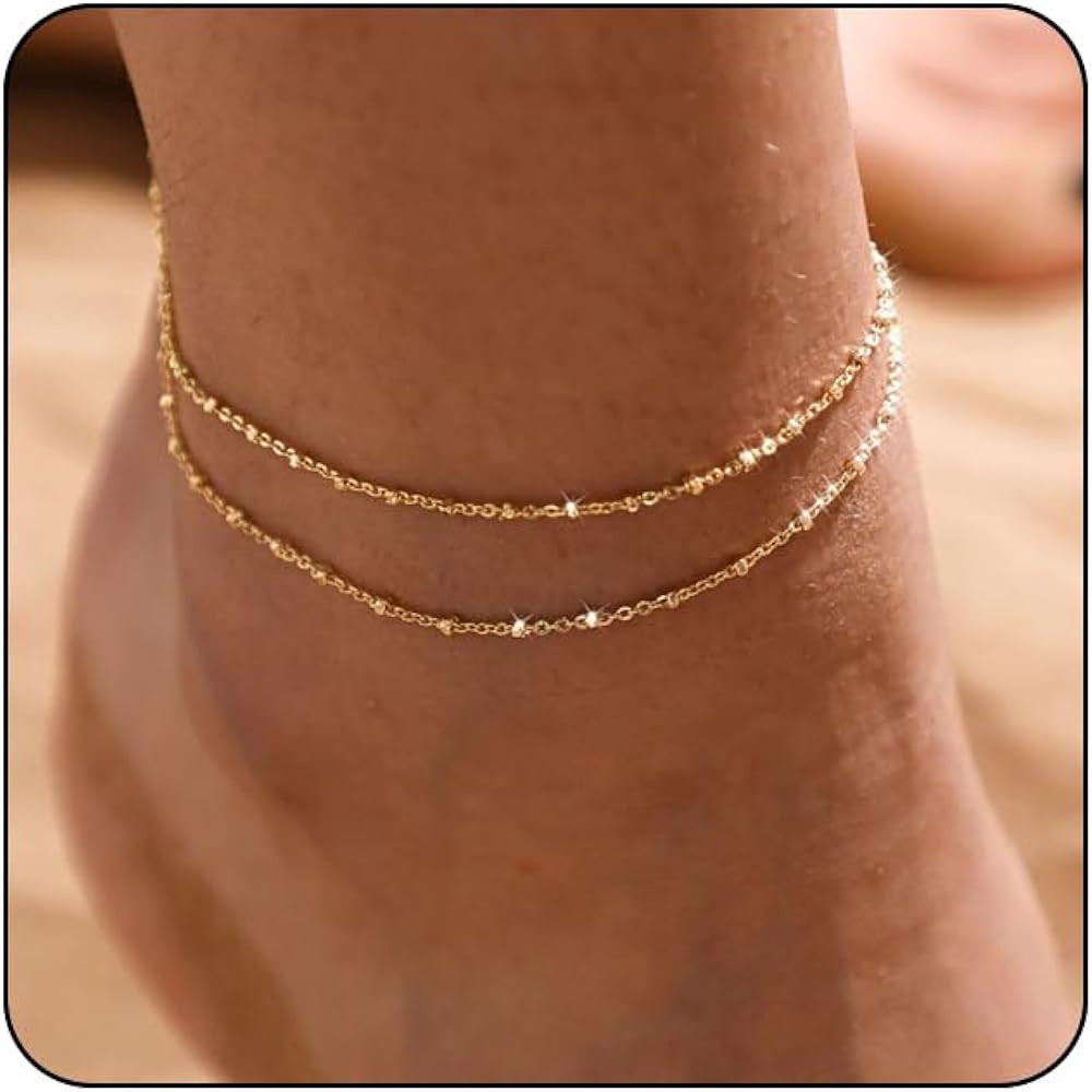 MIDEEO Gold/Sliver Ankle Bracelets for Women,14K Gold Anklets for Women Waterproof Cuban Link Hea... | Amazon (US)