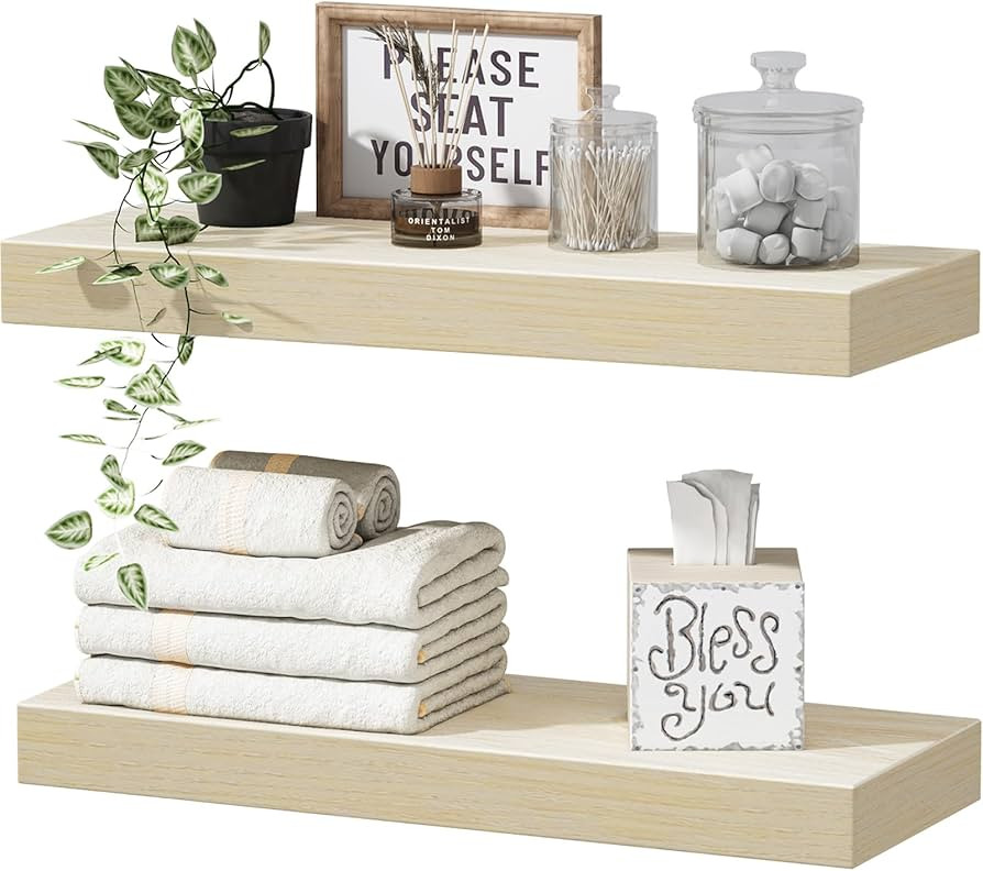 QEEIG Bathroom Shelves Wall Shelf Over Toilet Small 16 inch Set of 2, Natural Light Brown (008-40... | Amazon (US)