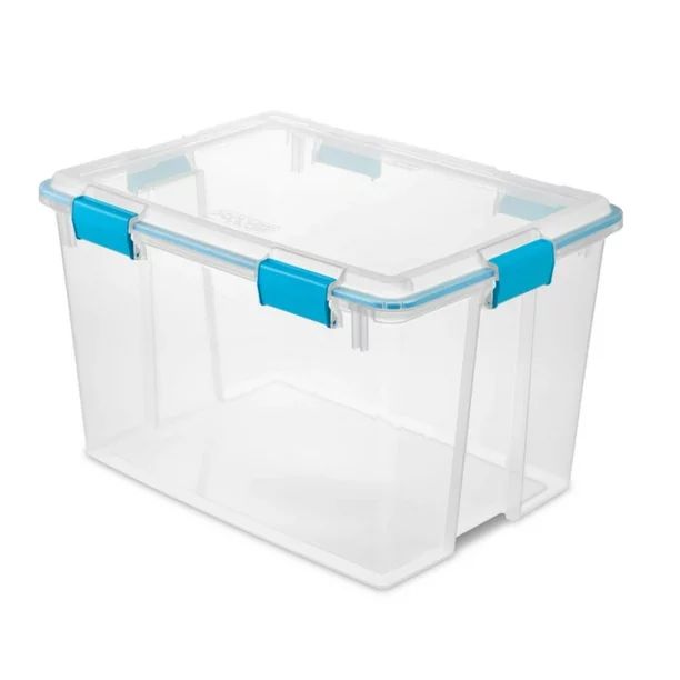 Sterilite 80 Quart Gasket Box Storage Bin w/ Lid & Latches, Clear/Aqua Blue - Walmart.com | Walmart (US)