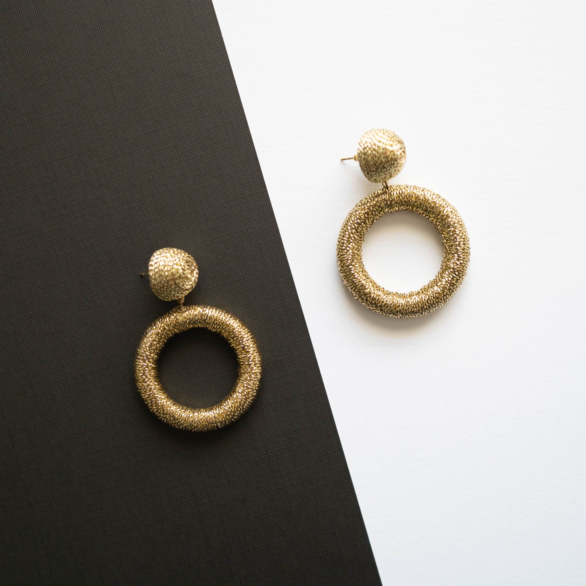 Gold Metallic Thread Hoop Earrings - Panacea Jewelry | Panacea