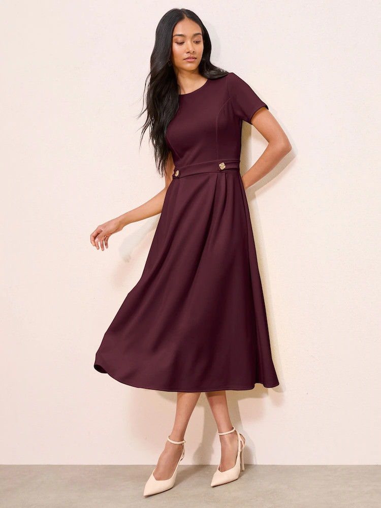 Friends Like These Berry Red Tab Detail Short Sleeve Midi Tailored Dress | Next EU