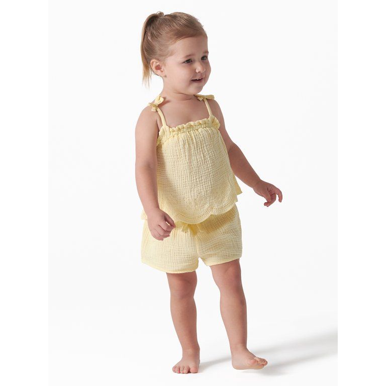 Modern Moments by Gerber Toddler Girl Eyelet Trim Gauze Top and Shorts Set, 2-Piece, Sizes 12M-5T | Walmart (US)