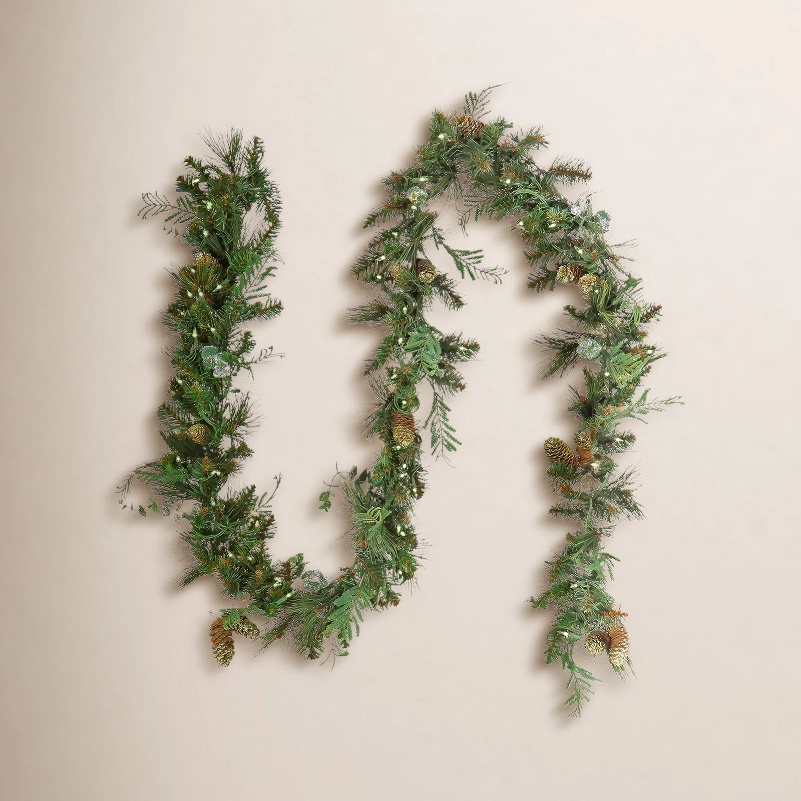 9 ft Pre-Lit North Conway Garland with Glittery Cones and Eucalyptus | Wayfair North America