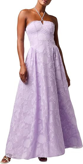 Lulus Sedona Lace Back Burnout Maxi Dress Halter Neck Floral Chiffon Gown for Cocktail Evening Pr... | Amazon (US)