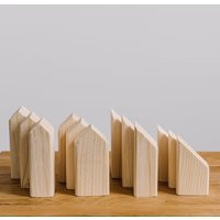 Set Of 12 Wooden Houses Shapes Solid Pine Unpainted, Natural Wood, Diy, Toys, Decorative Houses, Gift For Kids | Etsy (US)