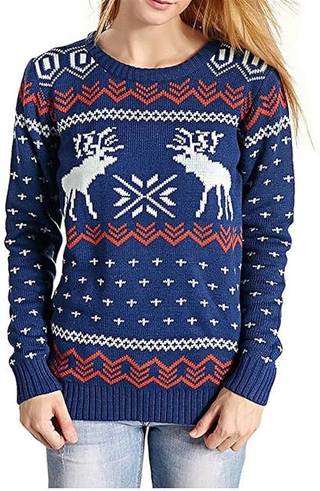 GYQWJPC Sweater Women's Color Block Christmas Sweater Reindeer Snowflakes Knit Pullover Jumper La... | Amazon (US)