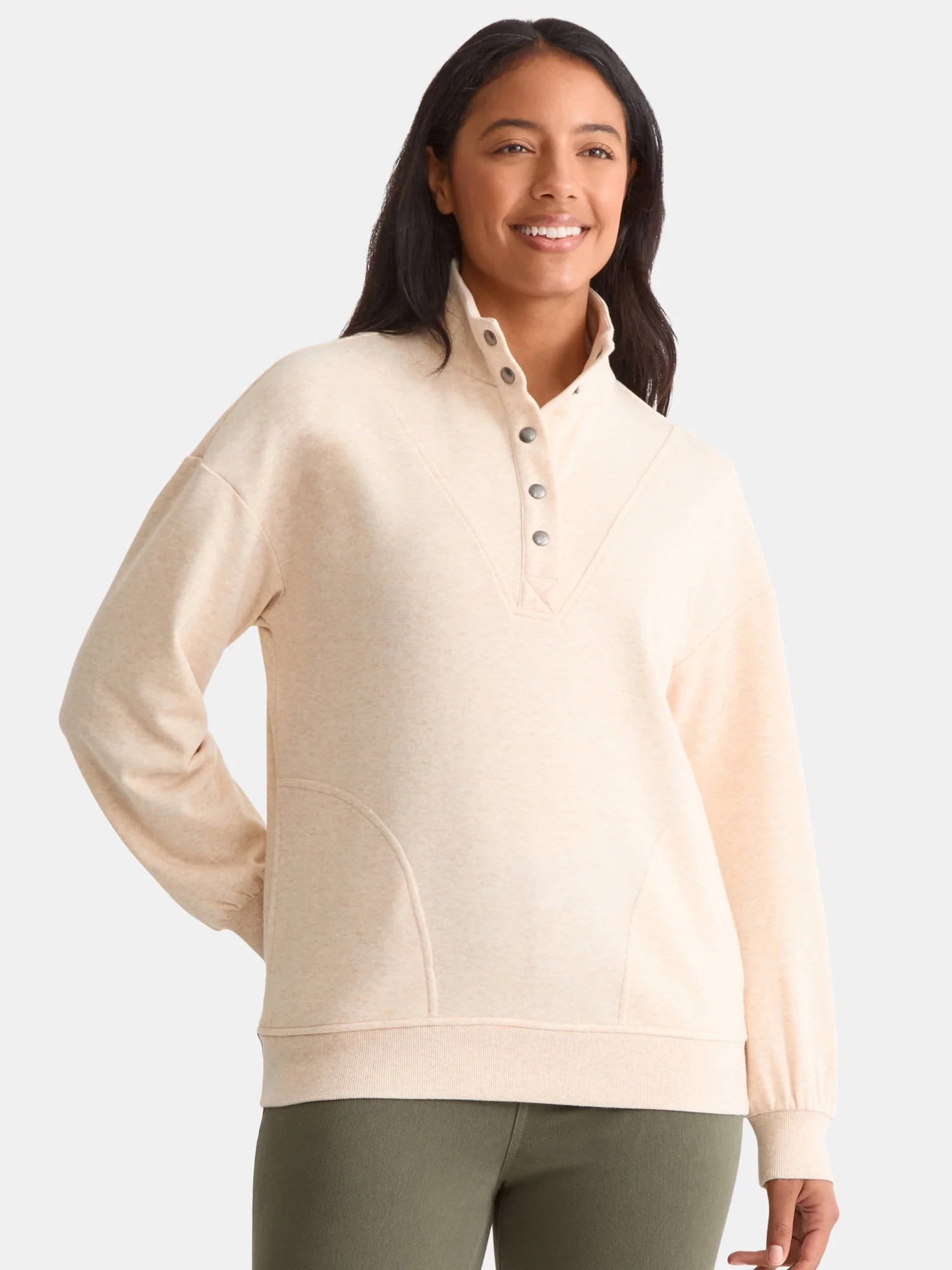 Time and Tru Women's Fashion Terry Snap Sweatshirt, Sizes XS-XXXL | Walmart (US)
