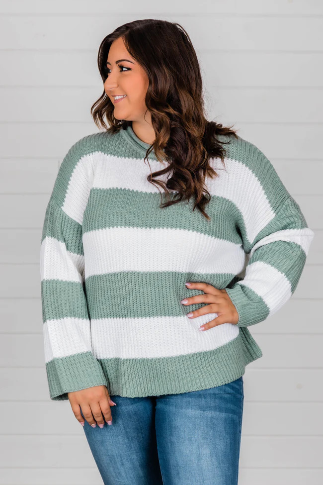 Curl Up With You Striped Sweater Sage CLEARANCE | The Pink Lily Boutique