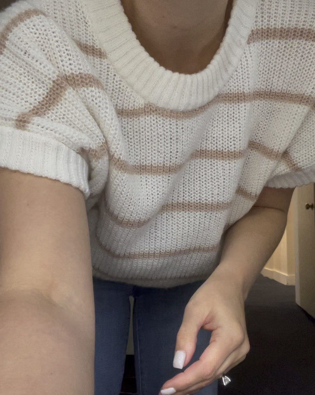 Shein short sleeve sweater top, Levi jeans, target sneakers, target earrings hoops 