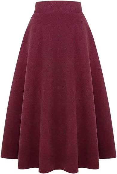 Ylingjun Long Plaid Wool Skirt for Womens Winter Fall Warm High Elastic Waist A line Flared Pleat... | Amazon (US)
