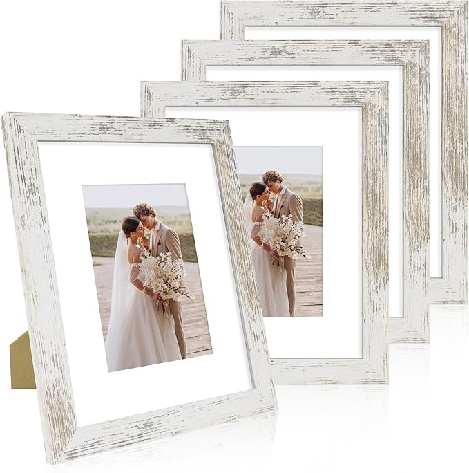 8x10 Picture Frame Set of 4, Made of Real Glass and Distressed White Wooden Frame, 8 by 10 Photo ... | Amazon (US)