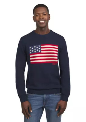 Chaps Men's Cotton Twist Flag Graphic Sweater, Navy Blue, X-Large | Belk