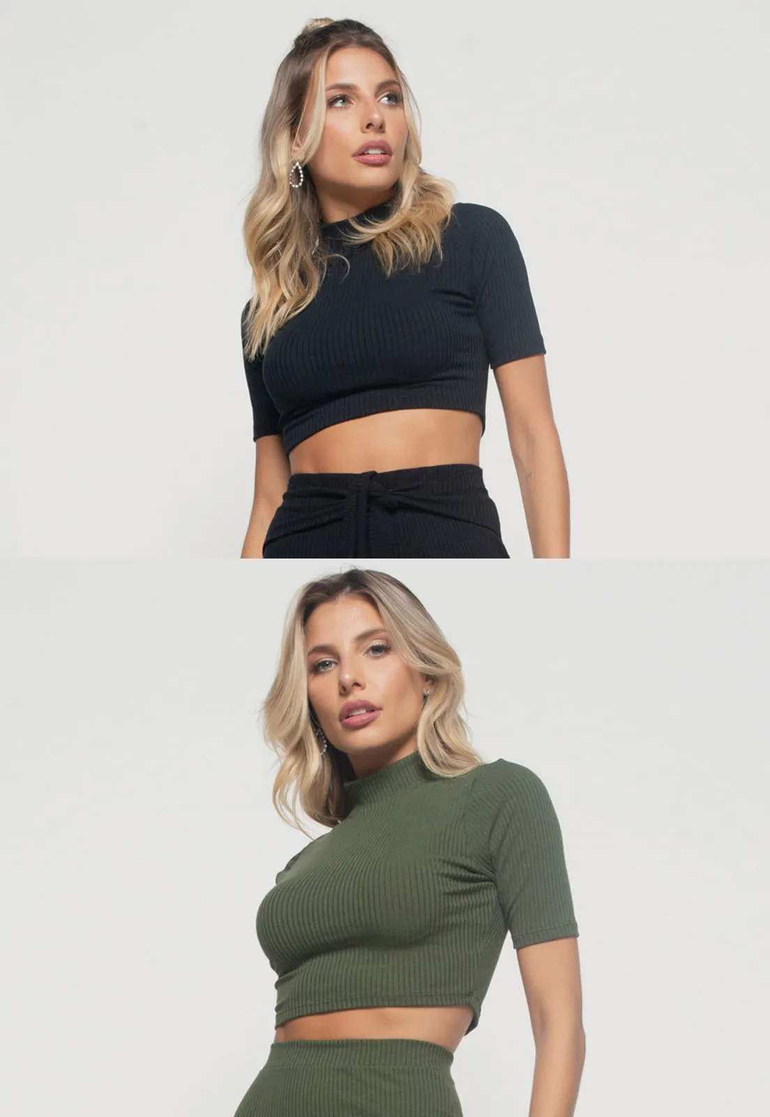 Kit 2 Croppeds  Gola Alta Comfy Malha Canelada Verde e Preto Salvatore Fashion | C&A (BR)