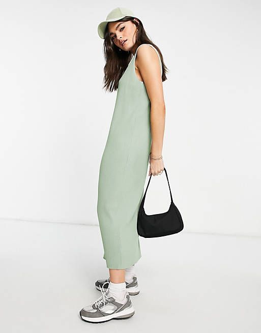 ASOS DESIGN sleeveless midi rib dress in sage | ASOS | ASOS (Global)