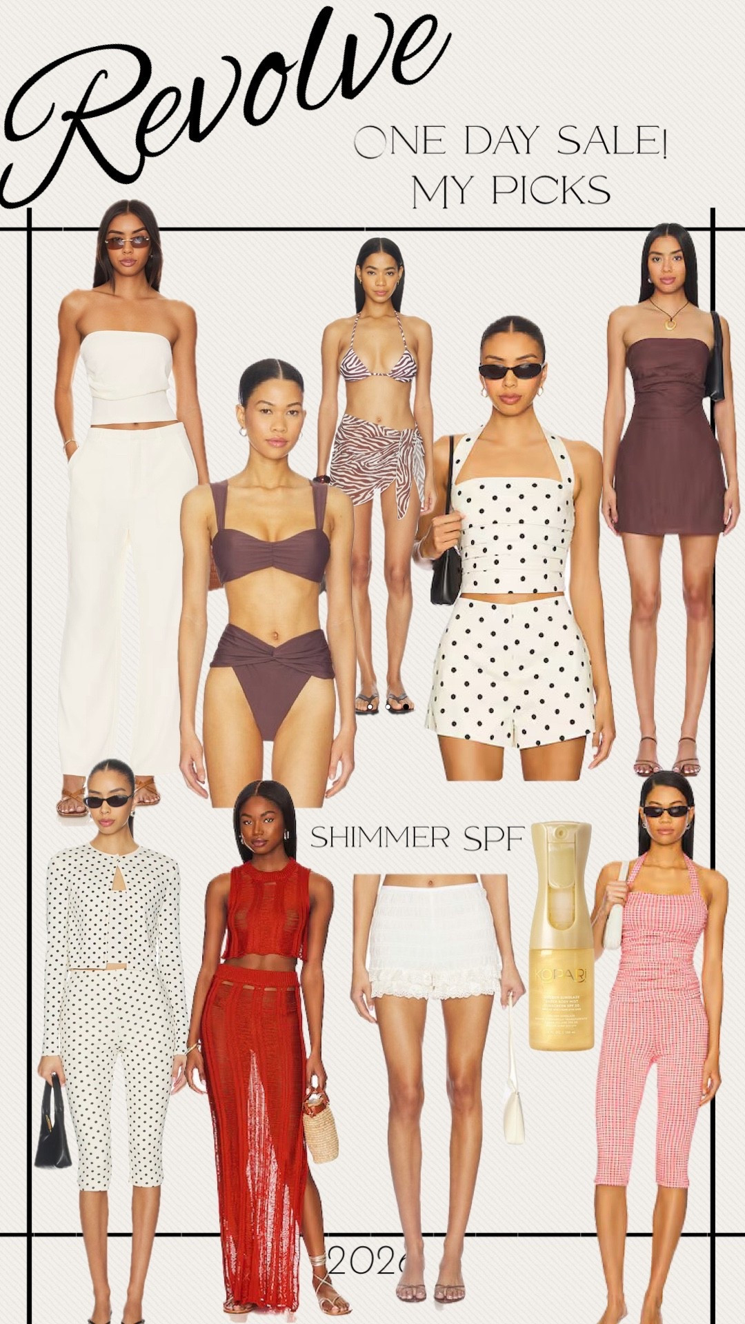 Revolve one day sale! Use code happy20
O perfect for spring break — I got the lace shorts (XS), red gingham set (XS), brown swimsuit (S top, XS bottom), the off white tube top set (S top, XS pant), zebra wrap, & the shimmer spf 


#LTKSwim #LTKTravel #LTKSaleAlert