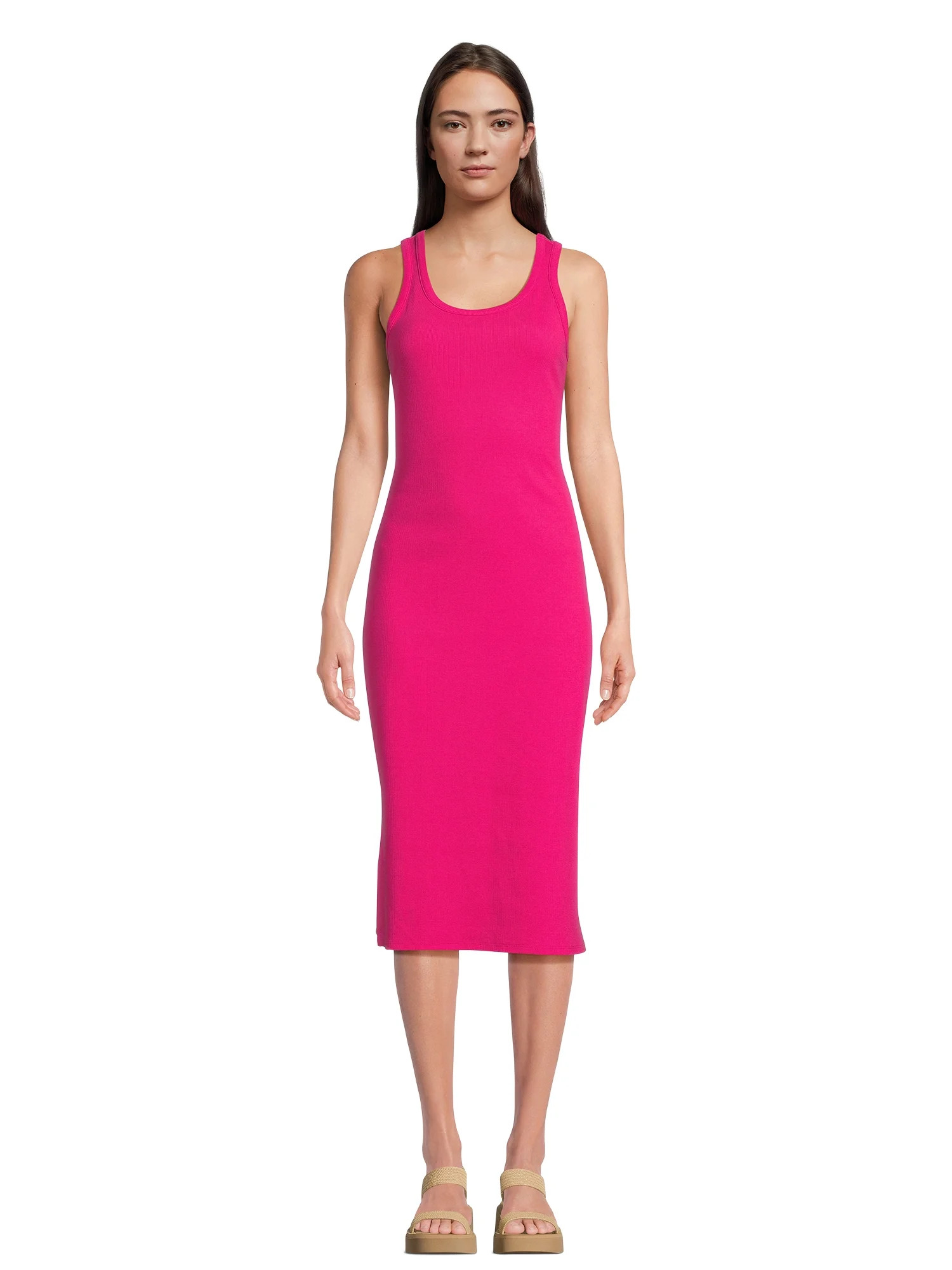 Time and Tru Women's Ribbed Knit Midi Tank Dress, Sizes XS-XXXL | Walmart (US)