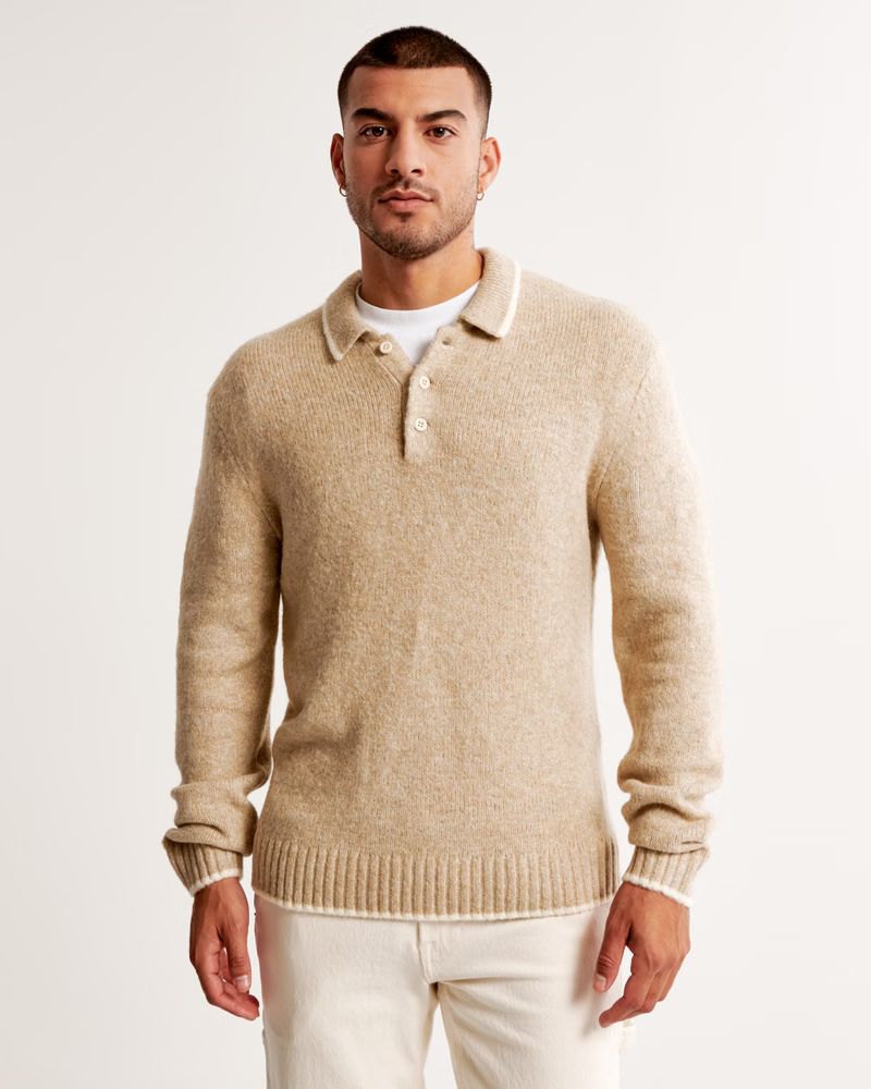 Fuzzy Long-Sleeve 3-Button Sweater Polo | Abercrombie & Fitch (US)