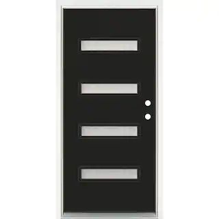 MP Doors 36 in. x 80 in. Left-Hand Inswing 4 Lite Water Wave Glass Black Finished Fiberglass Preh... | The Home Depot
