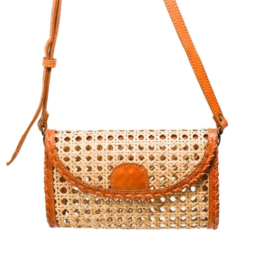 Ainsley Cane and Leather Crossbody Bag | Sea Marie Designs