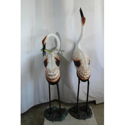 Pair Large Bronze Crane Fountains Garden Water Feature 23"x17"x56"H | Wayfair North America