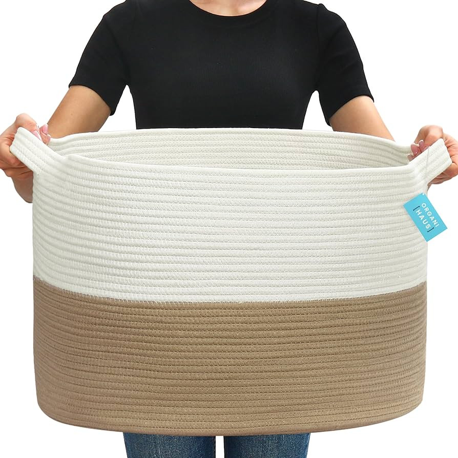 OrganiHaus XXX Large Cotton Rope Basket for Blankets Living Room 22x14 | Blanket Basket & Storage... | Amazon (US)